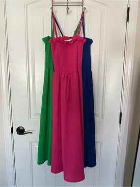 3 pack Maxi Dress with Adjustable Straps, pink, blue, green. H&M size xs